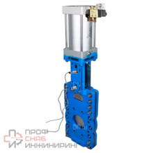 Задвижка шиберная со сквозным ножом DN.ru GVKRT3431N-2W-Fb-2P Ду250 Ру10 межфланцевая, корпус - углерод.сталь WCB, шибер - нерж.сталь 304, уплотнение - NBR, с пневмоприводом, пневмораспределителем Dn.ru 4V210-08 24В и индукцион.датчиками LJ12A3-4-...