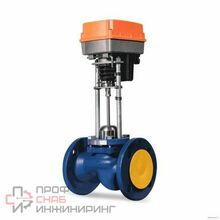 Клапан запорно-регулирующий чугунный Теплосила TRV Ду40 Ру16 фл Kv25 с электроприводом TSL TRV-40-25-101