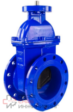 Задвижка клиновая 30ч939р (аналог МЗВ) DN.ru GVWN1414E-2W-F Ду200 Ру16 двусторонняя, фланцевая, клин - обрезиненный, шпиндель - невыдвижной, корпус - чугун, уплотнение - EPDM, с голым штоком, цвет - синий, L=230мм, шток 25, шпонка 8, F14