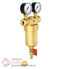 Фильтр промывной Uni-fitt ВВ 1 1/4" со сливным шаровым краном и 2 манометрами, 300 мкм, никелированный