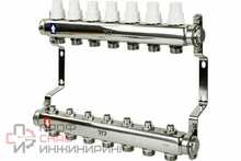 Коллекторная группа РосТурПласт с ручными регулирующими клапанами и кронштейном (евроконус 3/4") нержавеющая сталь SUS 304 1"х7 выходов RTP