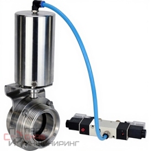 Затвор дисковый поворотный DN.ru WBV3131S-2W-T-H Ду40 Ру10 пищевая нержавеющая сталь 304, уплотнение – Silicon, резьбовой, с пневмоприводом DN.ru PA-SA-85 и пневмораспределителем DN.ru 4V320-10 220В