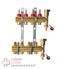 Комплект коллекторов Ридан FHF-4RF set с расходомерами, кронштейнами и воздухоотводчиками, 4 контура
