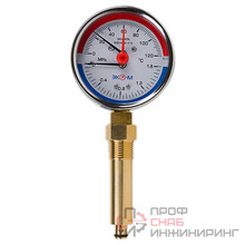 Термоманометр Экомера МД04-80мм 0..1,6МПа 0..120С G1\4 L=60 mm с переходником на G1\2