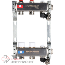 Коллектор из нержавеющей стали Rommer без расходомеров с клапаном и сливом 2 выхода