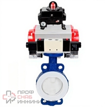 Затвор дисковый поворотный DN.ru WBV3434Pf-2W-Fb-R Ду300 Ру16 корпус - углеродистая сталь WCB, диск - углеродистая сталь WCB, футерованный PTFE, уплотнение - PTFE, с пневмоприводом DN.ru PA-DA-140, пневмораспределителем DN.ru 4V320-10 220В и БКВ D...