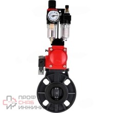 Затвор дисковый поворотный DN.ru WBV4242E-2W-Fb-ISO Дн150 Ру10 межфланцевый, корпус - НПВХ, диск - НПВХ, уплотнение - EPDM, с пневмоприводом PA-DA-065, пневмораспределителем 4M310-08 24В и БПВ AFC2000