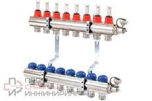 Колл.группа 1" х 8 вых 3/4" с расходомерами и термостатическими вентилями Uni-fitt