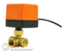 Кран шаровой DN.ru BV0030NP-SP-3T-T-ED Ду15 Ру16 стандартнопроходной, T-тип, трехходовой, латунь, внутренняя резьба, уплотнение - нитриловый каучук / PTFE, с электроприводом 220В без концевых выключателей