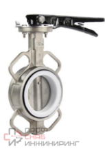 Затвор дисковый поворотный DN.ru WBV3232P-2W-Fb-H Ду150 Ру16 межфланцевый, корпус - нержавеющая сталь 316L, диск - нержавеющая сталь 316L, уплотнение - PTFE, с рукояткой, квадрат 14х14, F07