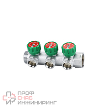 Коллектор регулирующий Varmega 1" на 3 выхода 3/4" ЕК хром (1 шт/ 36 шт)
