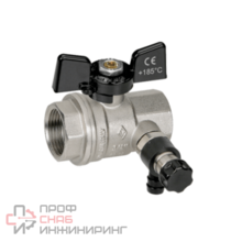 Кран Bugatti шаровой ВВ 1/2' с заглушкой 1/4" и дренажным вентилем, бабочка OREGON серия 332 полный проход