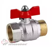 Кран шаровой полнопроходной GENEBRE 3038 06 DN025 PN25, корпус-латунь, шар-латунь, уплотнение шара-PTFE, НР/ВР, ручка-бабочка (красная)