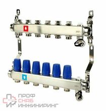 Коллектор из нержавеющей стали в сборе без расходомеров, c дренажным краном и воздухоотводчиком, (6 выходов) MVI