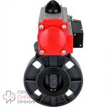 Затвор дисковый поворотный DN.ru WBV4242E-2W-Fb-ISO Дн80 Ру10 межфланцевый, корпус - НПВХ, диск - НПВХ, уплотнение - EPDM, с пневмоприводом PA-DA-052 и пневмораспределителем 4M310-08 24В