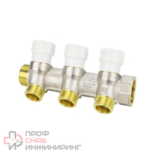 Коллектор распределительный VARMEGA с запорными клапанами 3/4 х3/4 3 выхода евро конус