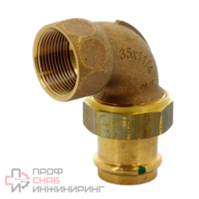 Угловое резьбовое соединение Sanpress, c SC-Contur 35х1 1/4", с плоским уплотнением, с переходом на внутреннюю резьбу, бронза, модель 2255