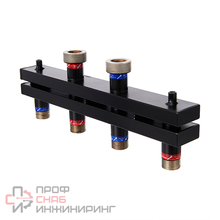 Стальной коллектор Hoobs, 2 выхода, накидные гайки (латунь)  в комплекте с теплоизоляцией и креплением длина 550мм