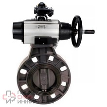 Затвор дисковый поворотный DN.ru WBV4242E-2W-Fb-ISO Дн100 Ру10 межфланцевый, корпус - НПВХ, диск - НПВХ, уплотнение - EPDM, с пневмоприводом PA-DA-105-1, пневмораспределителем 4M310-08 24В и БКВ APL-510N EX