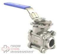 Кран шаровой полнопроходной DN.ru BV3232 (3pc) FP-W-ISO-H Ду32 Ру63 под приварку, материал корпуса - нержавеющая сталь SS316 с ISO фланцем и рукояткой, квадрат 11х11, F04/F05, крутящий момент 28