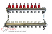 Коллекторный блок Gekon для теплого пола 1"x3/4"EU отверстий-9, в комплекте: расходомеры, термостат. клапаны, слив, Gekon_Armatura