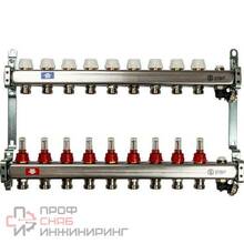 Коллектор из нержавеющей стали с расходомерами Stout, с клапаном вып. воздуха и сливом 9 вых