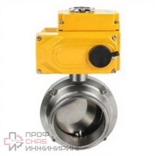 Затвор дисковый поворотный кламповый DN.ru WBV3131E-2W-C-H Ду25 Ру10 корпус - пищевая нержавеющая сталь 304, уплотнение - EPDM, с электроприводом DN.ru QT-N-005EM-O1-380VAC-У1 380В