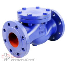 Клапан обратный DN.ru VC1111M-F Ду100 Ру16 фланцевый, поворотный, корпус - чугун, диск - нержавеющая сталь, уплотнение - нержавеющая сталь