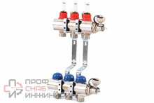 Колл.группа 1" х 3 вых 3/4" с расходомерами и термостатическими вентилями Uni-fitt