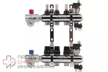 Блоки коллекторные латунные OKSELER с расходомерами и автоматическими воздухоотводчиками, шаровыми кранами с термометрами, 3 выхода