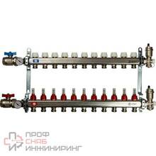 Коллектор распределительный с расходомерами шаровыми кранами термометром и воздухоотводчиком Stout 1х3/4 на 11 выходов