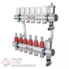 Коллекторный блок Valtec латунный с термостатическими клапанами и расходомерами VTC.596.EMNX.0608
