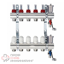Блок коллекторный Kromwell с термостатическими клапанами и расходомерами 1" 5 выходов 3/4" "евроконус"