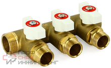 Коллектор НВ 3/4" х 3 вых 1/2" 40 мм с кранами Uni-fitt