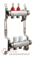 Коллектор для теплого пола SANEXT нержавеющая сталь, с расходомерами, автоматический в/о и дренажный клапан, ДУ25, ВР1x2 конт. НР 3/4