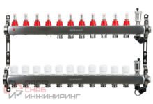 Коллектор для теплого пола SANEXT нержавеющая сталь, с расходомерами, автоматический в/о и дренажный клапан, ДУ25, ВР1x11 конт. НР 3/4