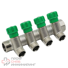 Коллектор с регулируемыми вентилями и переходами на наружную резьбу Kromwell 4 выхода 3/4" x 1/2"