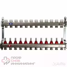 Коллекторная группа 1"х3/4" 12 вых с расходомерами и регулировочными вентилями, нерж.сталь STOUT