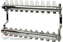 Коллекторная группа РосТурПласт с ручными регулирующими клапанами и кронштейном (евроконус 3/4") нержавеющая сталь SUS 304 1"х10 выходов RTP