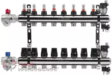 Блоки коллекторные латунные OKSELER с расходомерами и автоматическими воздухоотводчиками, шаровыми кранами с термометрами, 9 выходов