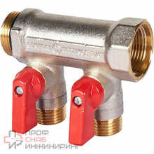 Коллектор Stout с шаровыми кранами 3/4", 2 отвода 1/2" (красные ручки)