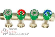 Коллектор модульный, 3/4" 4 контура, размер отвода-3/4" ЕК, с вентилями, латунь Elsen