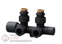 Н-узел FAR с термостатическими и запорными клапанами, угловой, М24х19 - 1/2"НР, черный