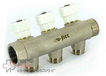 Коллектор Uni-Fitt НВ 3/4' 3х1/2' Н под плоскую прокладку 40мм никелированный с вентилями Uni-fitt