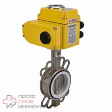 Затвор дисковый поворотный DN.ru WBV3131P-2W-Fb-H Ду65 Ру16, корпус - нержавеющая сталь 304, диск - нержавеющая сталь 304, уплотнение - PTFE, с электроприводом DN.ru QT-N-005EM-B1-220VAC-У1 (0-10В)