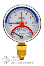 Термоманометр Экомера МД04-80мм 0..6бар 0..120С G1\4 с переходником на G1\2