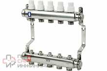 Коллекторная группа РосТурПласт с ручными регулирующими клапанами и кронштейном (евроконус 3/4") нержавеющая сталь SUS 304 1"х5 выходов RTP