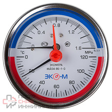 Термоманометр ЭКОМЕРА 160С 0,6МПа Дк80 G1/4"осевой в/к перех G1/2" L=40мм