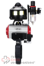 Затвор дисковый поворотный DN.ru WBV4242E-2W-Fb-ISO Дн125 Ру10 межфланцевый, корпус - НПВХ, диск - НПВХ, уплотнение - EPDM, с пневмоприводом PA-SA-105, пневмораспределителем 4M310-08 24В и БКВ APL-510N EX