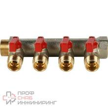 Коллектор никелированный Stout 3/4"/1/2"х4 с красными ручками